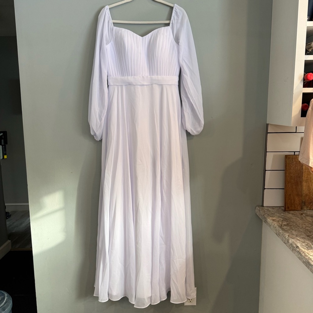 Chic White Long Sheer Sleeve Dress